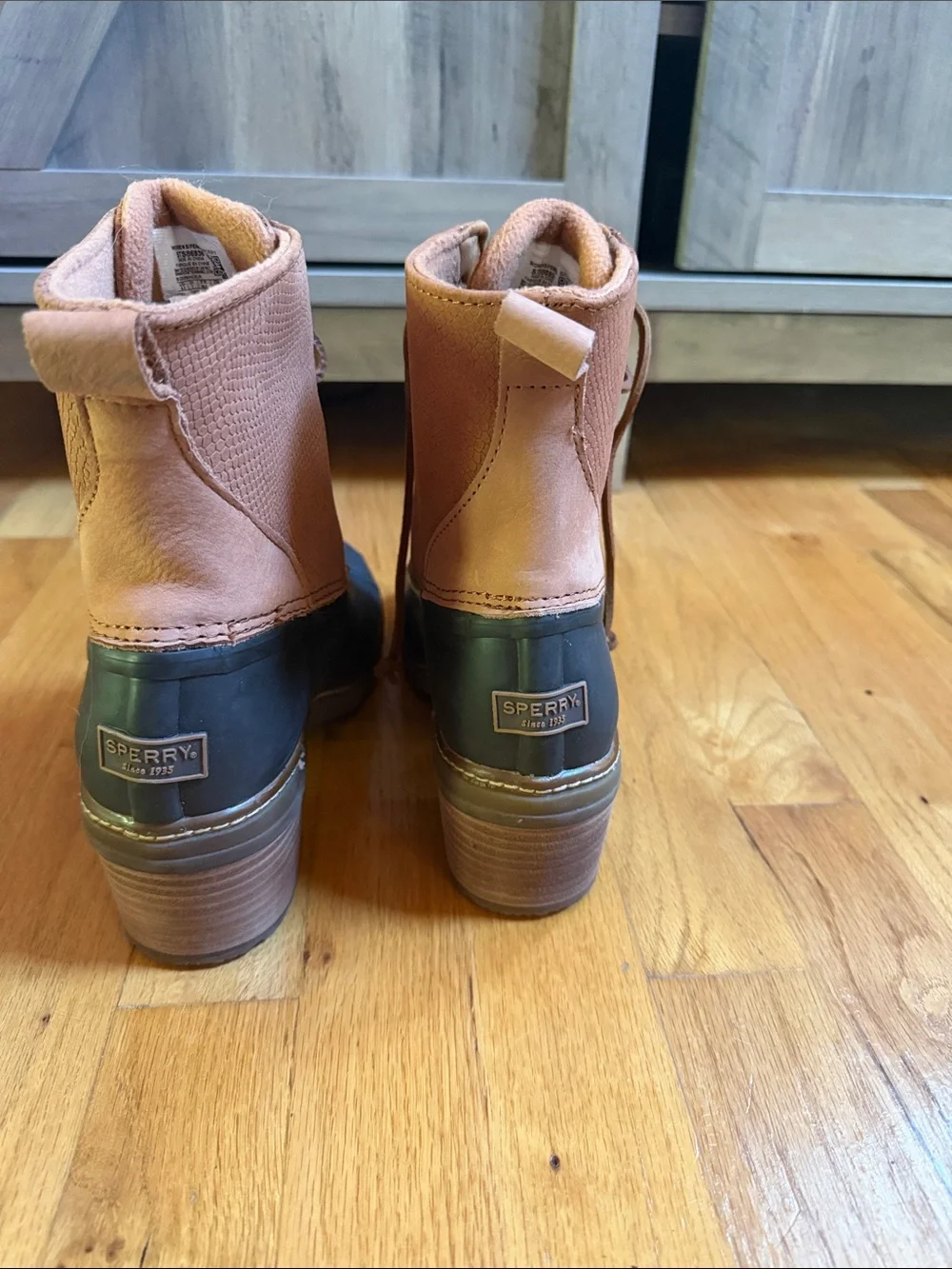 Sperry Two-Tone Brown and Olive Duck Boots - Lace-Up Winter Boots
